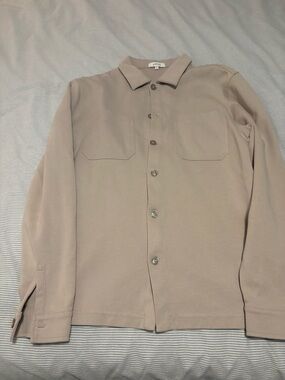Light Beige Button-Down Casual Shirt Jacket